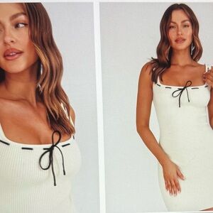 Medium Ribbed Knit Bow Mini Dress Cream - Amazing quality. #partydress #vibes